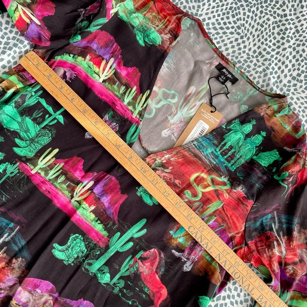 Nasty Gal Black Desert Print V-Neck Rodeo Plunge Minidress Sz 6 New With Tags - Picture 8 of 15